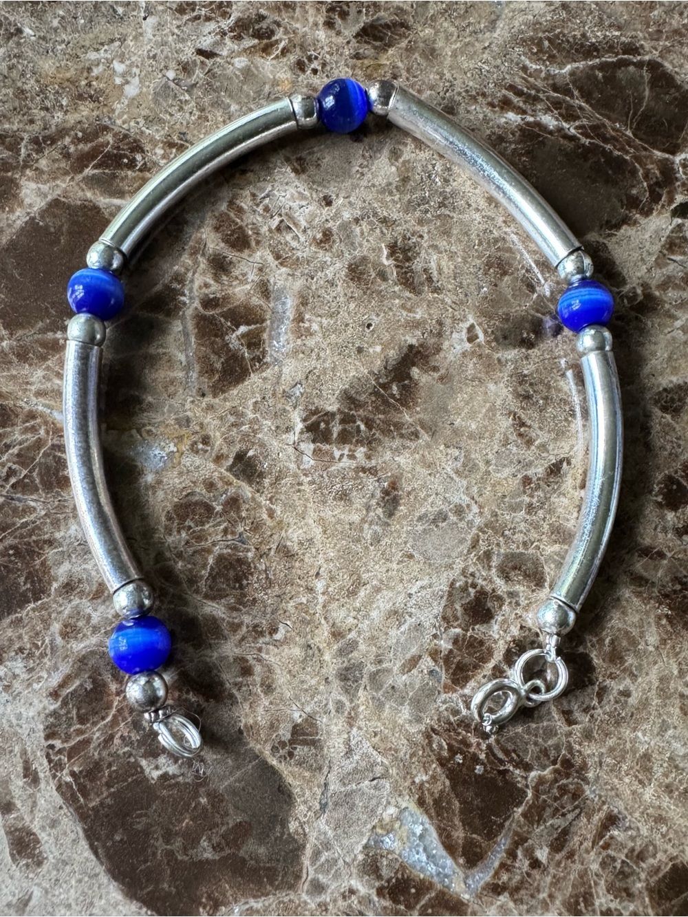 Sterling-Style Silver Bracelet with Cobalt Blue Beads